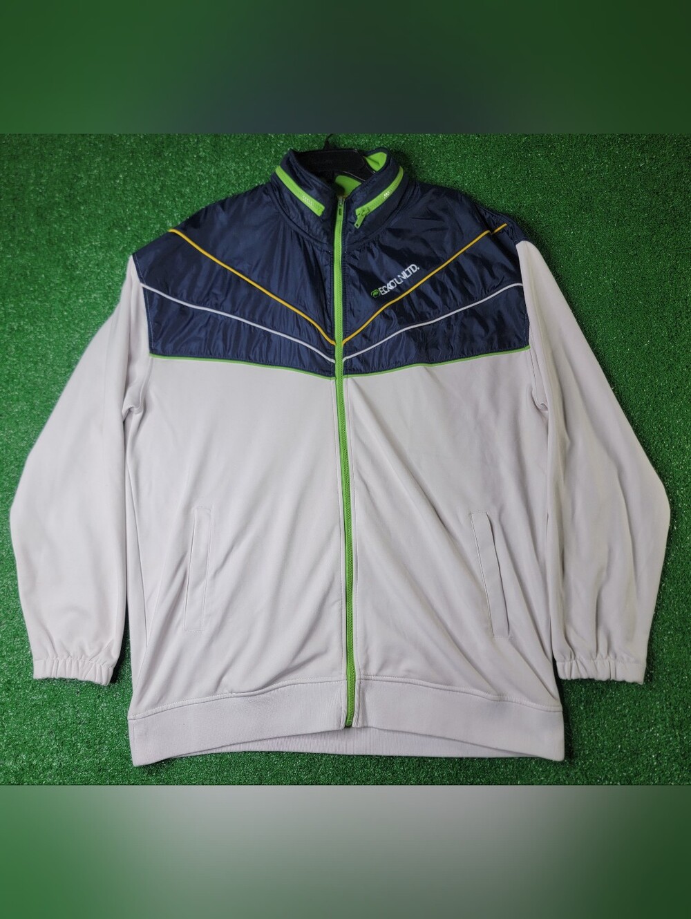 Ecko Unltd Men's Full Zip Jacket with Packable Hood Size 3XL White Blue Green